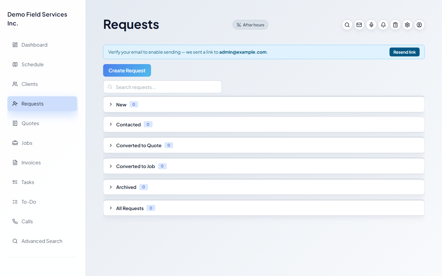 The requests pipeline, from new lead through to converted job
